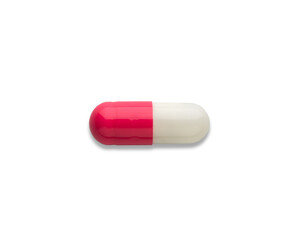 pink and white pills capsule isolated on white background