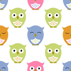 Owls. Seamless pattern with cute owl 