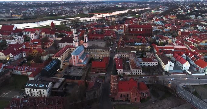 aerial view of old town of city at evenenig