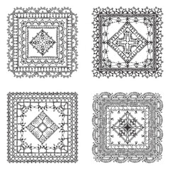 Vector set of lace crochet square ornaments.