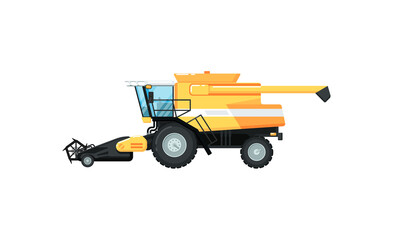 Agriculture combine harvester isolated vector illustration. Rural industrial farm equipment machinery, comercial transport, agricultural vehicle in flat design