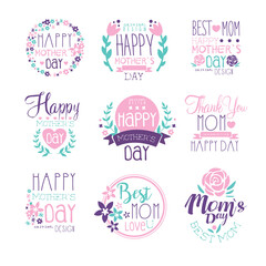 Happy Mothers Day hand drawn label vector Illustrations