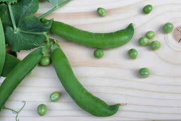pea pod on the wooden background