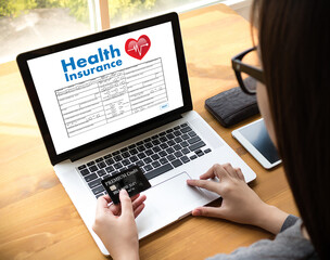 Fototapeta na wymiar HEALTH INSURANCE Digital Application Concept health care