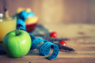 diet fruit apple centimeter wooden background