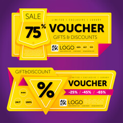 Gift voucher template with modern pattern. Two side of discount or gift coupon layout.