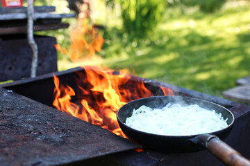 onion fry on fire outdoors