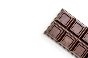 top view of bitter chocolate bar isolated on white with copy space