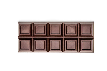 top view of bitter chocolate bar isolated on white
