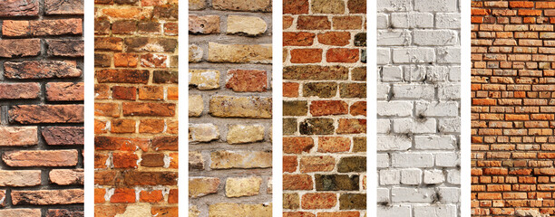 Set of vertical banners with textures of brick walls