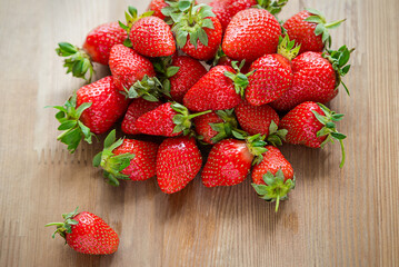 Fresh Ripe Strawberries on Wooden Background Healthy Food Summer 