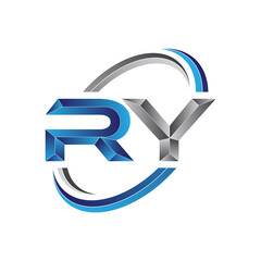 Simple initial letter logo modern swoosh RY - obrazy, fototapety, plakaty