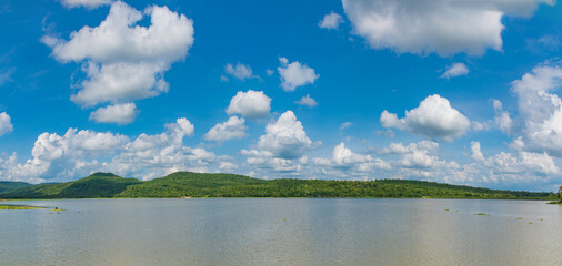 View River and  Mountain of Huai Sang Khee bridge in Kalasin city,Thailand