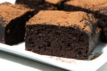 dessert - pieces of chocolate brownies, closeup