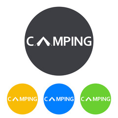 Icono plano CAMPING con tienda de camping en circulo varios colores