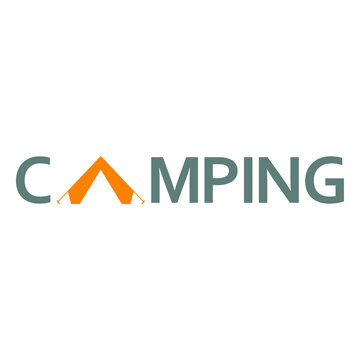 Icono plano CAMPING con tienda de camping gris y naranja