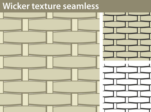 Wicker texture seamless. Three different versions of a seamless pattern fill with a wicker texture: unfilled, with white and colored fill.