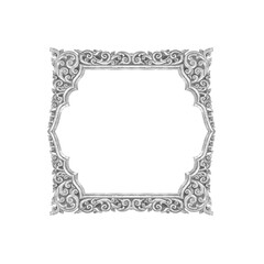 old decorative silver frame - handmade, engraved - isolated on white background
