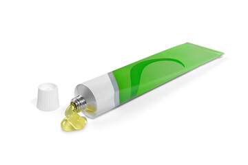 Tube of white and green color on a white background