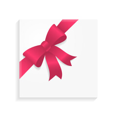gift pink bow with diagonally ribbon isolated on white background. Vector decor bow for present illustration
