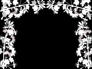 cherry tree flowers frame silhouette on black