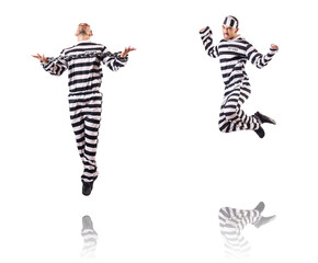 Convict criminal in striped uniform