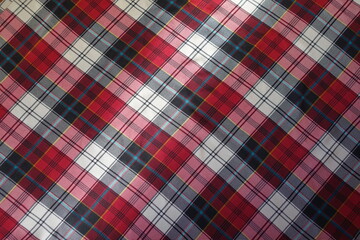 Viscose fabric with plaid print in red, black and white