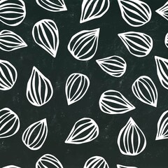 Almond Nuts Seamless on a Black Chalkboard Background.. Realistic Vector Illustration Isolated Hand Drawn Doodle or Cartoon Style Sketch. Food Pattern.