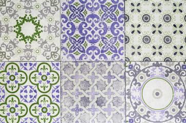 Beautiful old ceramic tile patterns in the park public.