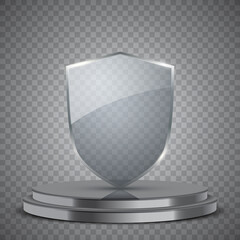 Transparent glass shield on the podium, vector illustration