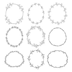 Doodle Wreaths with Branches, Herbs, Plants and Flowers