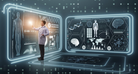 Man doctor in futuristic medicine medical concept