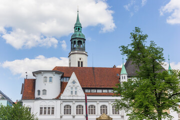 Fototapeta na wymiar Town hall and church tower in the center of Celle