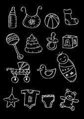 Newborn baby icons. Doodles style.