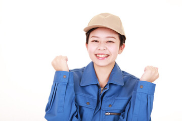 ガッツポーズの作業員