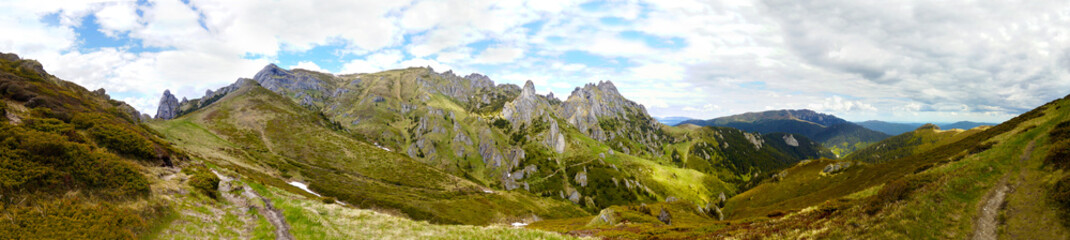 Panoramic view of Mount Ciucas on spring