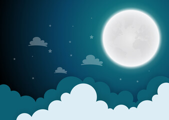 full moon and stars in midnight .vector illustration