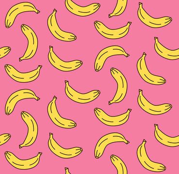 Cute summer banana pink seamless vector pattern
