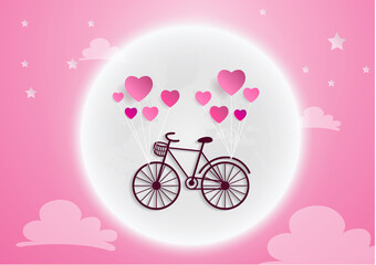 Bicycle riding on a full moon with valentine's day,wedding.vector