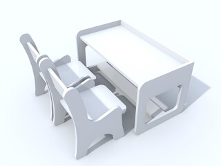 3D visualization of a modern and comfortable set of children's furniture