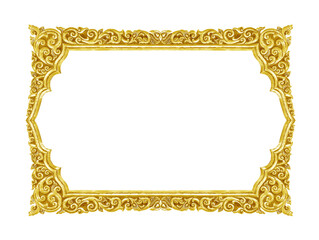 old decorative gold frame - handmade, engraved - isolated on white background