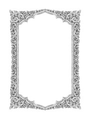 old decorative silver frame - handmade, engraved - isolated on white background