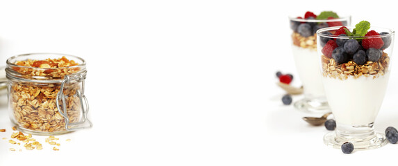 Freshly prepared yogurt parfait with fresh fruit and mint