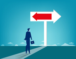 Direction. Businessman standing and confused direction. Concept business vector.