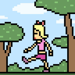 vector pixel art woman walk relax