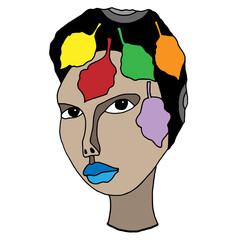 Abstract art of face woman colorful on white background.Vector sketch.