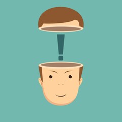 Open minded man with exclamation mark inside.Conceptual image . Stock vector illustration for poster, greeting card, website, ad, business presentation, advertisement design.