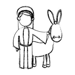 cute joseph and donkey manger design vector ilustration