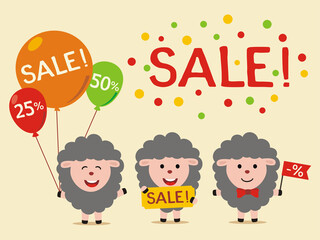 Set for design sale with sheep. Collection of cartoon sheep for sale of goods for children.
