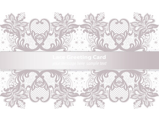 Lace Greeting delicate card in pink powder color. Vector illustration